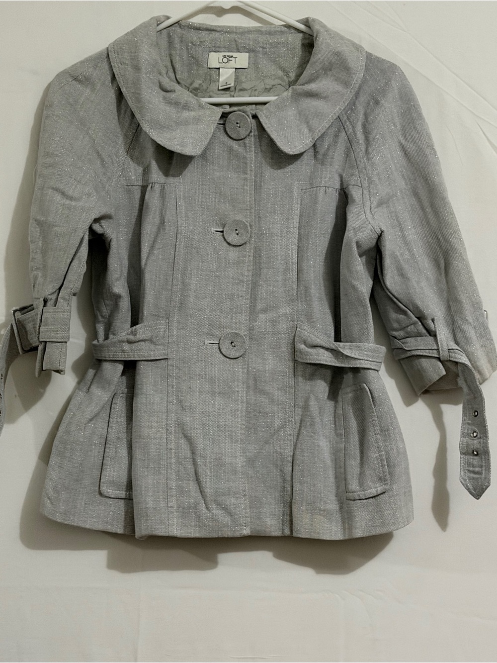 LOFT Girls' Light Gray Pea Coat with Peter Pan Collar